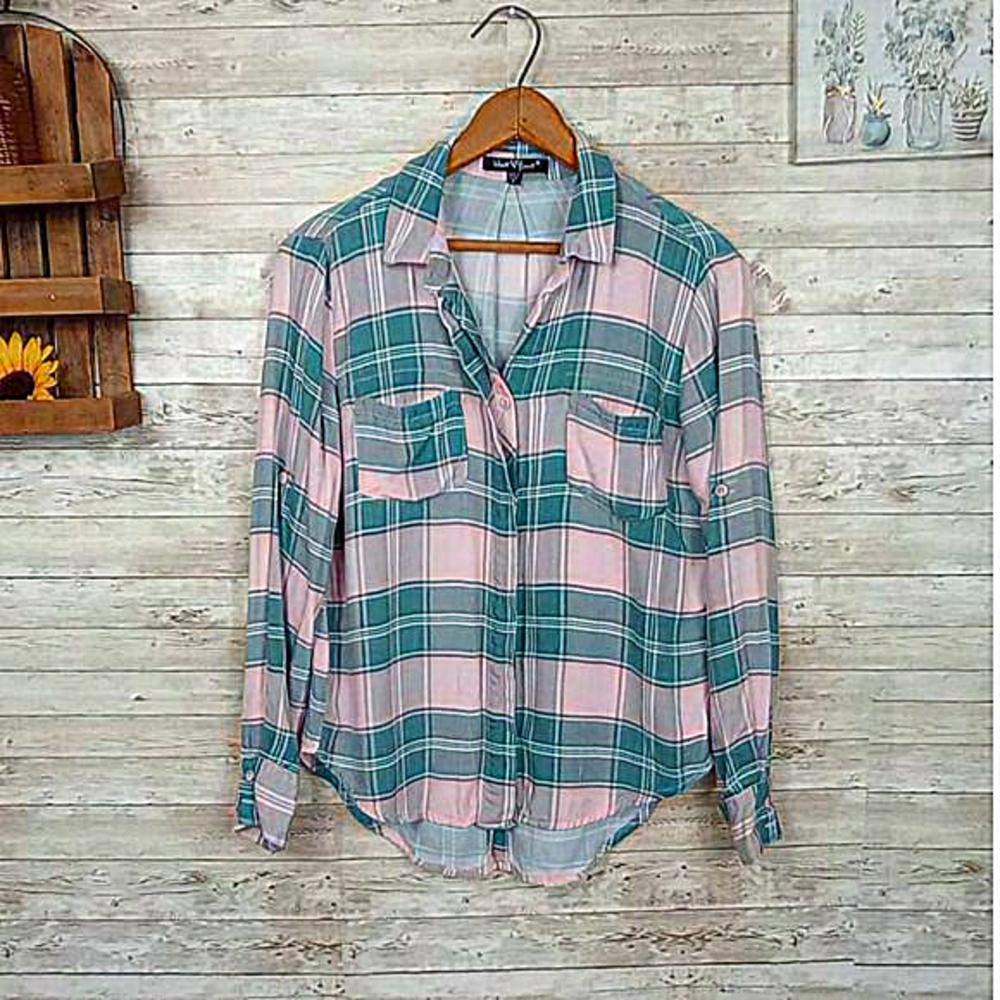 Velvet‎ Heart Women's Long Sleeve Plaid Button Down Shirt Small